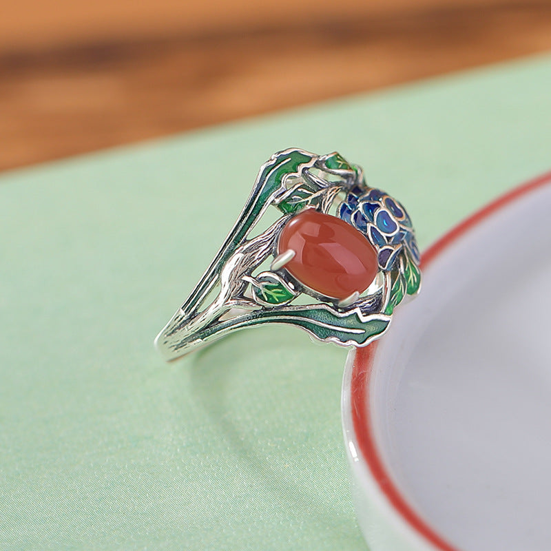 S925 sterling silver agate egg-shaped ring