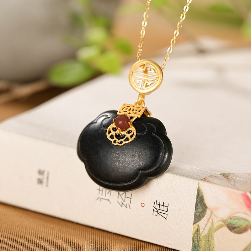 S925 sterling silver natural black jade Ruyi pendant