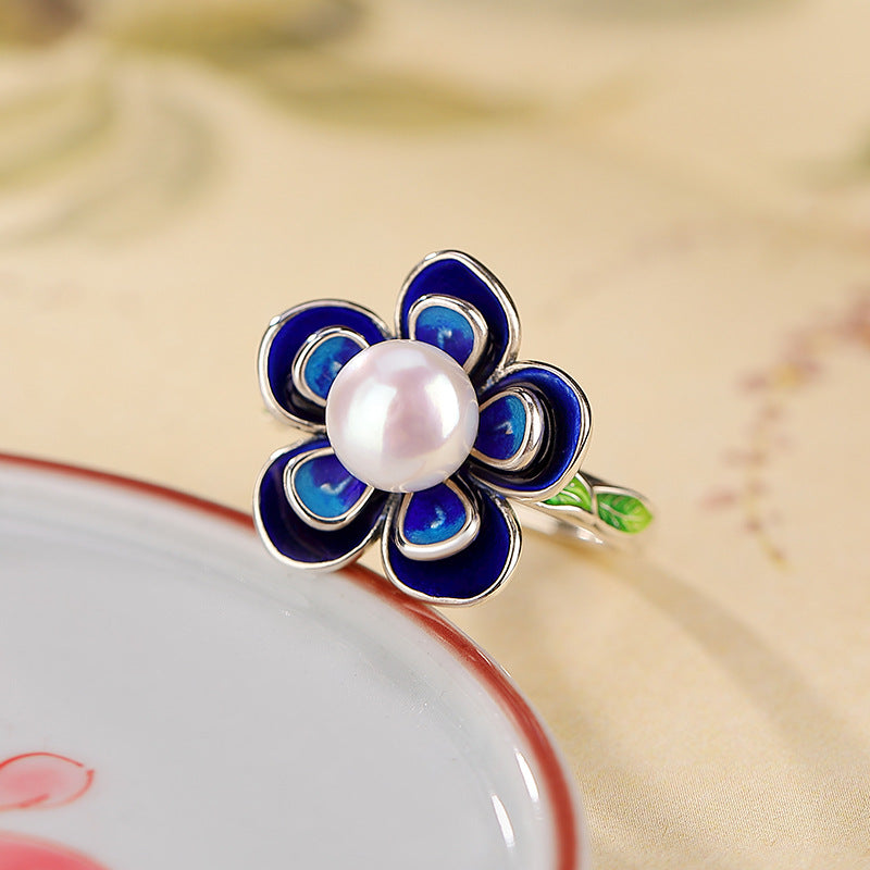 S925 sterling silver pearl flower ring