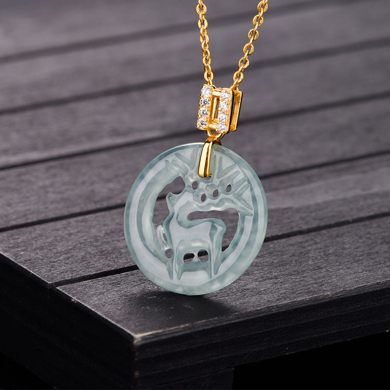 925 silver natural jade "Meet the Deer" pendant