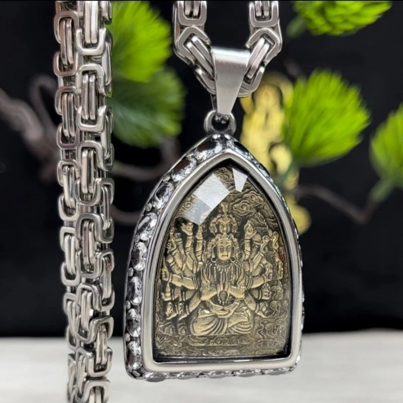 Titanium steel and white stone 12 zodiac guardian necklace