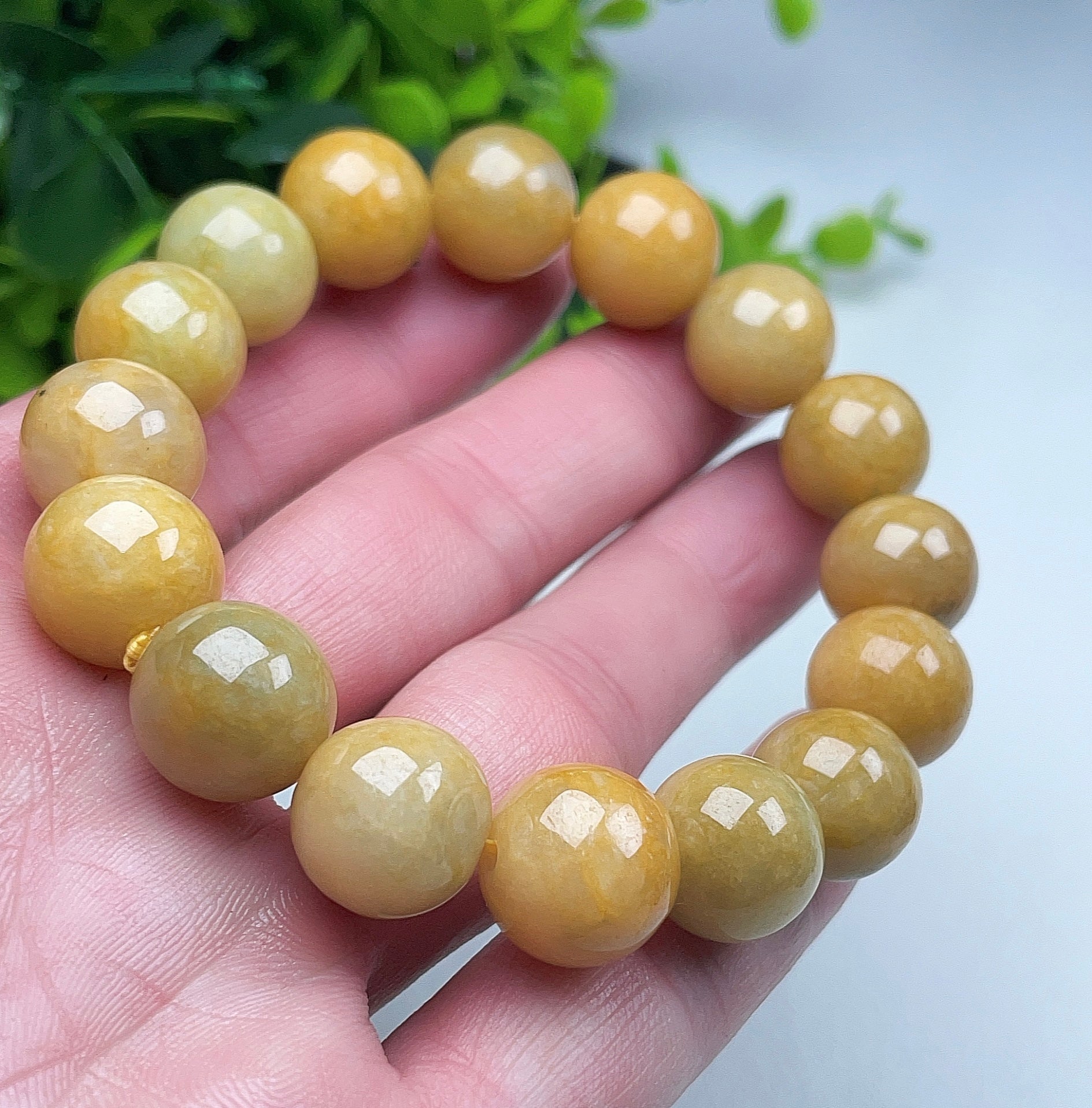 Myanmar natural yellow jadeite 13mm bracelet