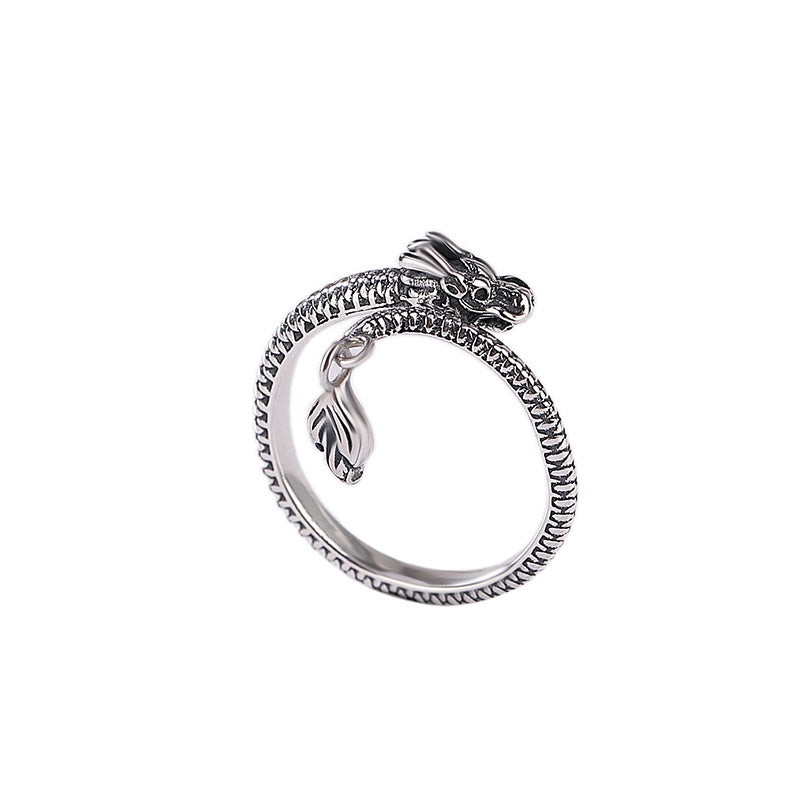 S990silver Retro Zodiac Dragon Ring