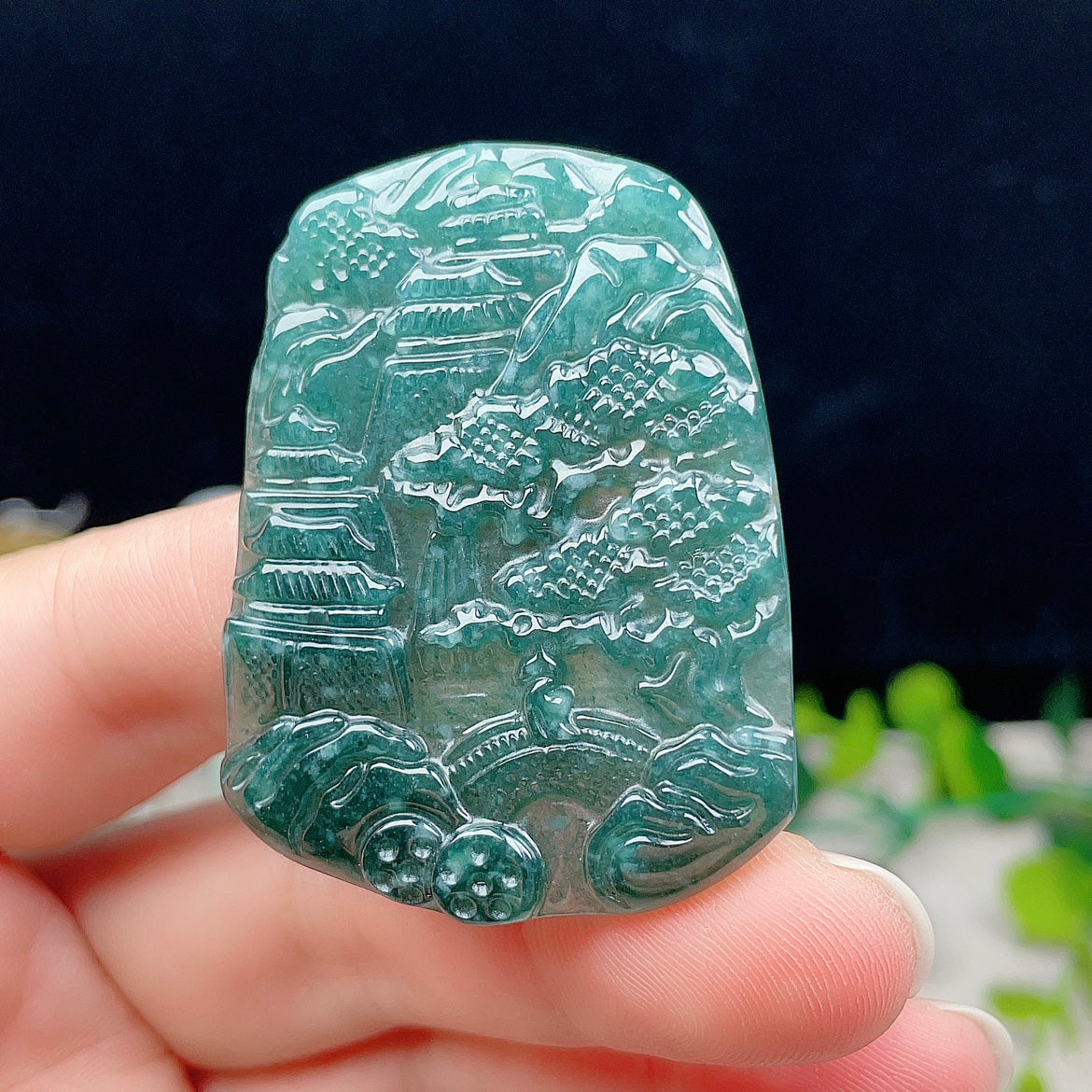 Natural Burmese Jade Landscape Plaque