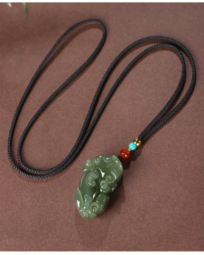 Hetian Jade Green Jade Fortune Pixiu Pendant