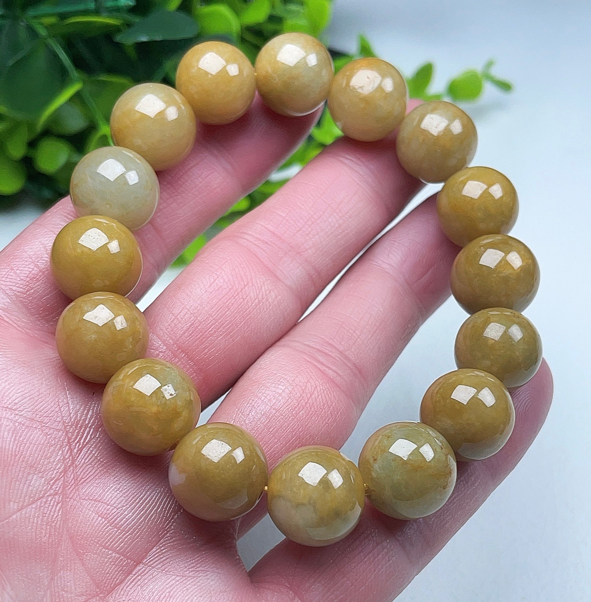 Myanmar natural yellow jadeite 13mm bracelet