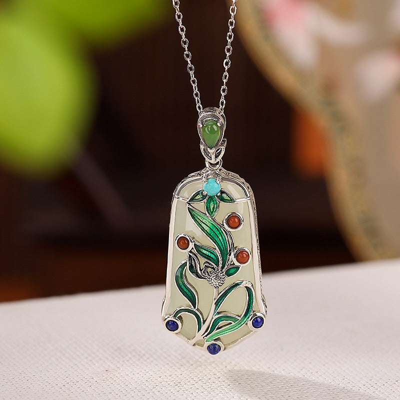 S925 sterling silver and Hetian jade pendant