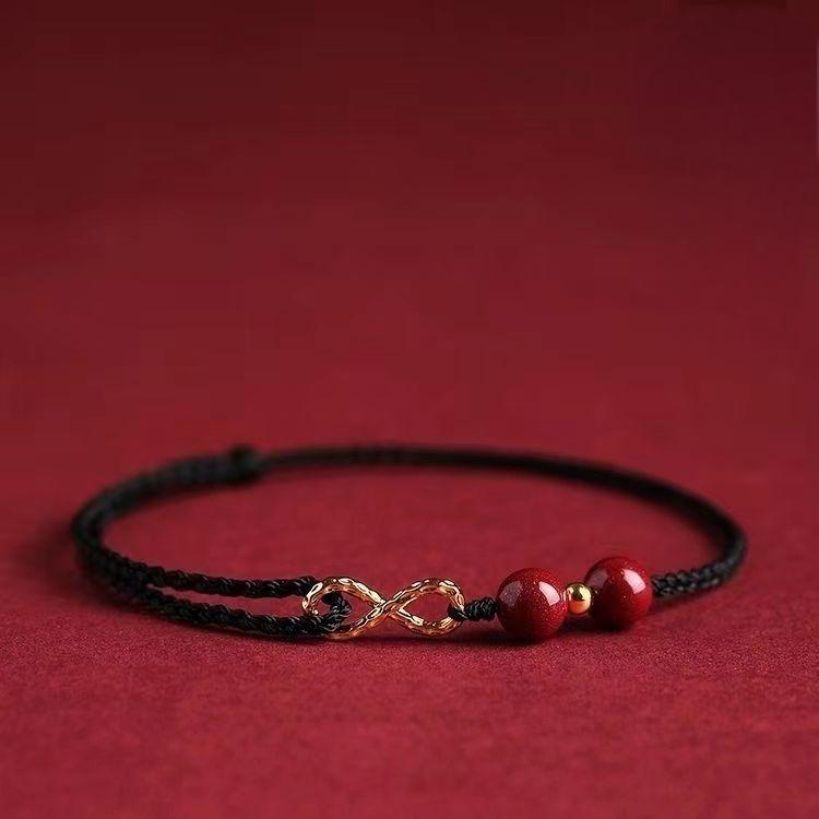 Cinnabar Blessing Red String 14K Gold Infinity Symbol Bracelet Anklet