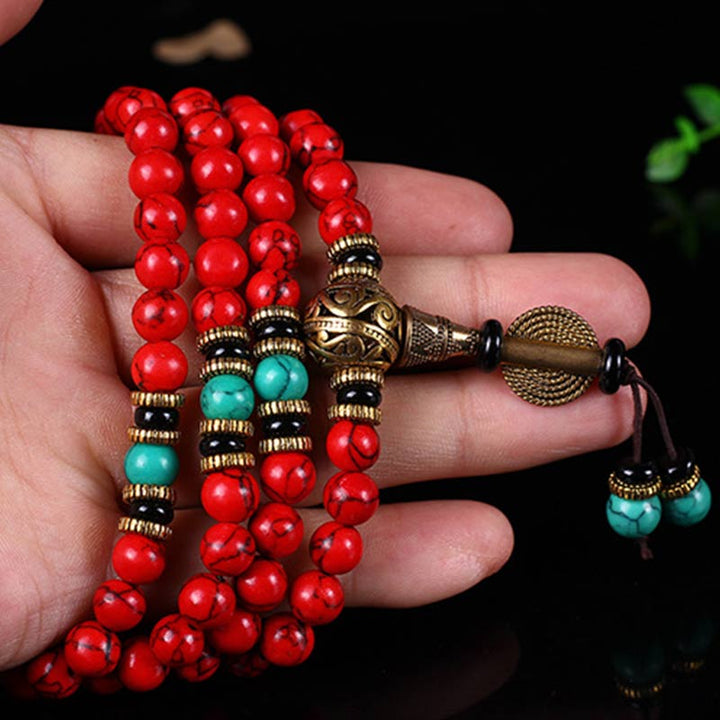 Tibetan Mala Red Turquoise Lucky Necklace Bracelet