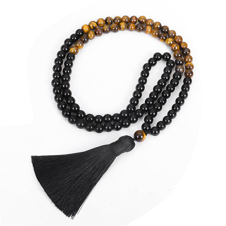 Tibetan Black Onyx Tiger Eye Protection Necklace Mala Set