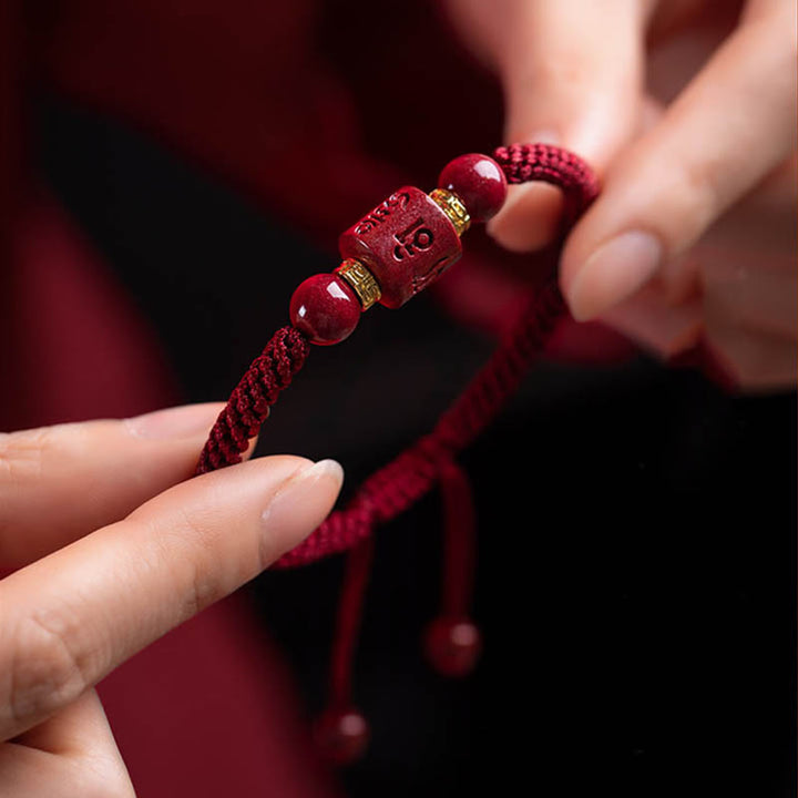 Tibet Cinnabar Om Mani Padme Hum Engraved Blessing Braided Bracelet