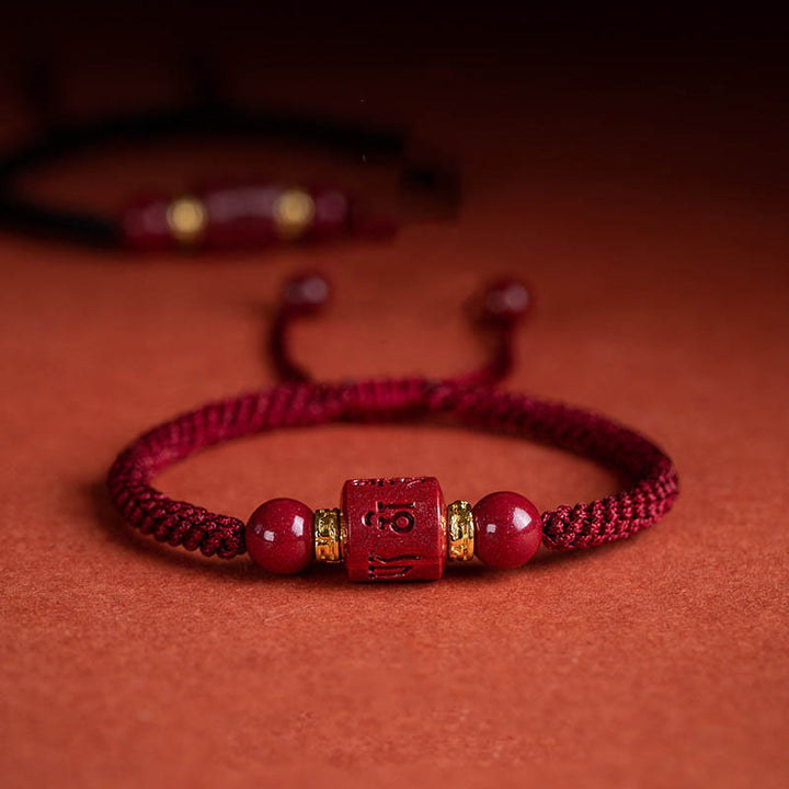 Tibet Cinnabar Om Mani Padme Hum Engraved Blessing Braided Bracelet