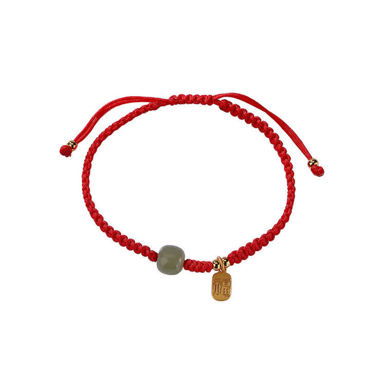 925 Sterling Silver Hetian Jade Blessing Wealth Red String Bracelet