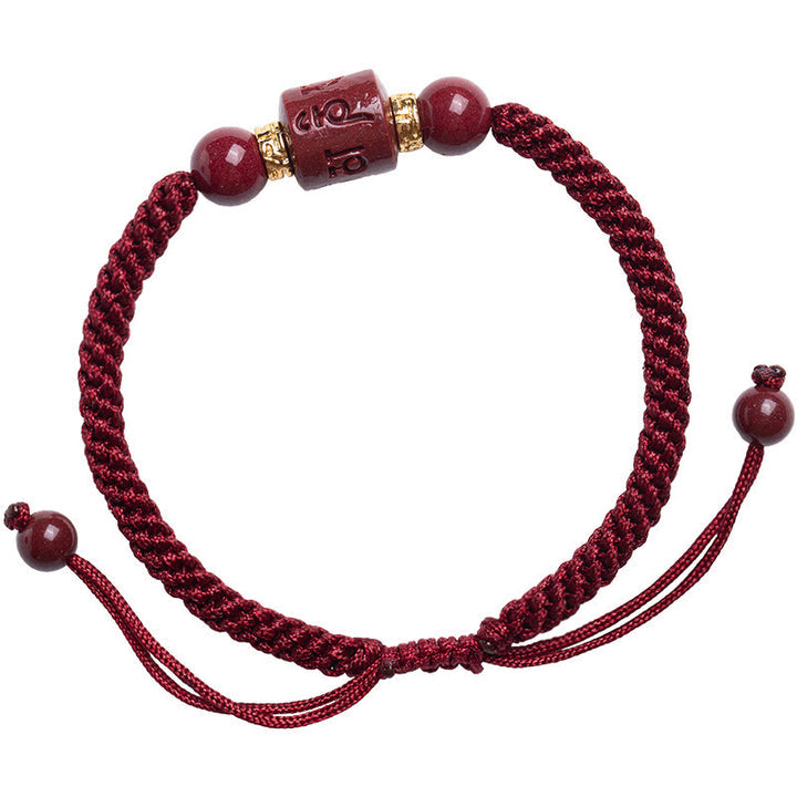 Tibet Cinnabar Om Mani Padme Hum Engraved Blessing Braided Bracelet