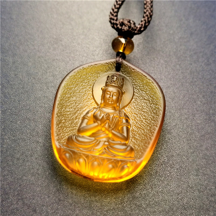 Chinese Zodiac Natal Buddha Blessing Liuli Crystal Compassion Necklace Pendant