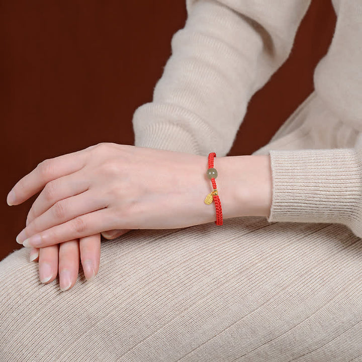 925 Sterling Silver Hetian Jade Blessing Wealth Red String Bracelet