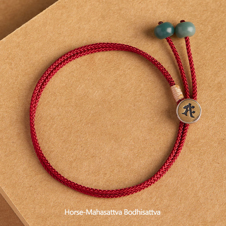 925 Sterling Silver Handmade Chinese Zodiac Natal Buddha Cyan Bodhi Seed Protection Braided Red String Bracelet