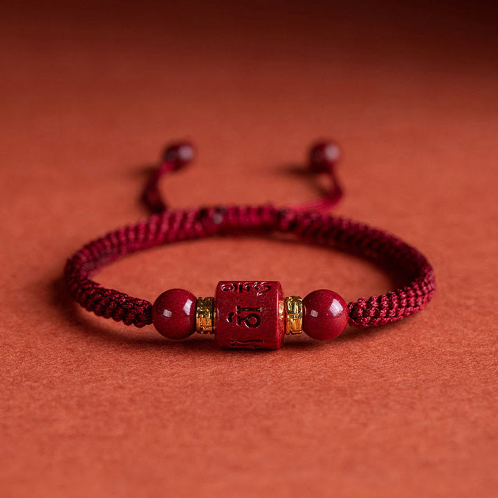 Tibet Cinnabar Om Mani Padme Hum Engraved Blessing Braided Bracelet