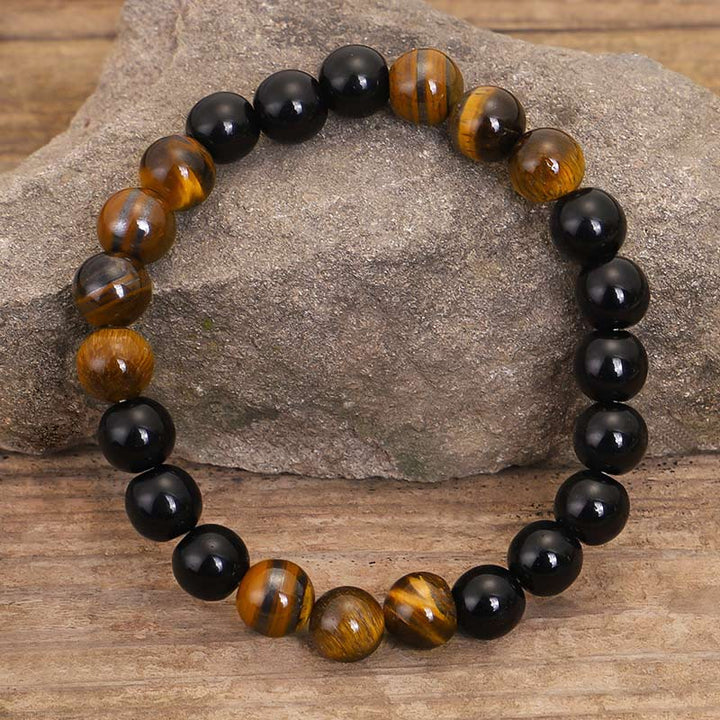 Tibetan Black Onyx Tiger Eye Protection Necklace Mala Set